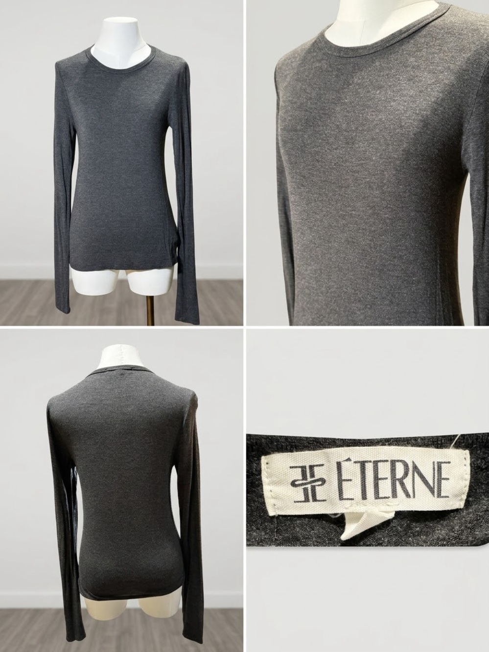 Eterne Charcoal Gray Long Sleeve Crewneck Top